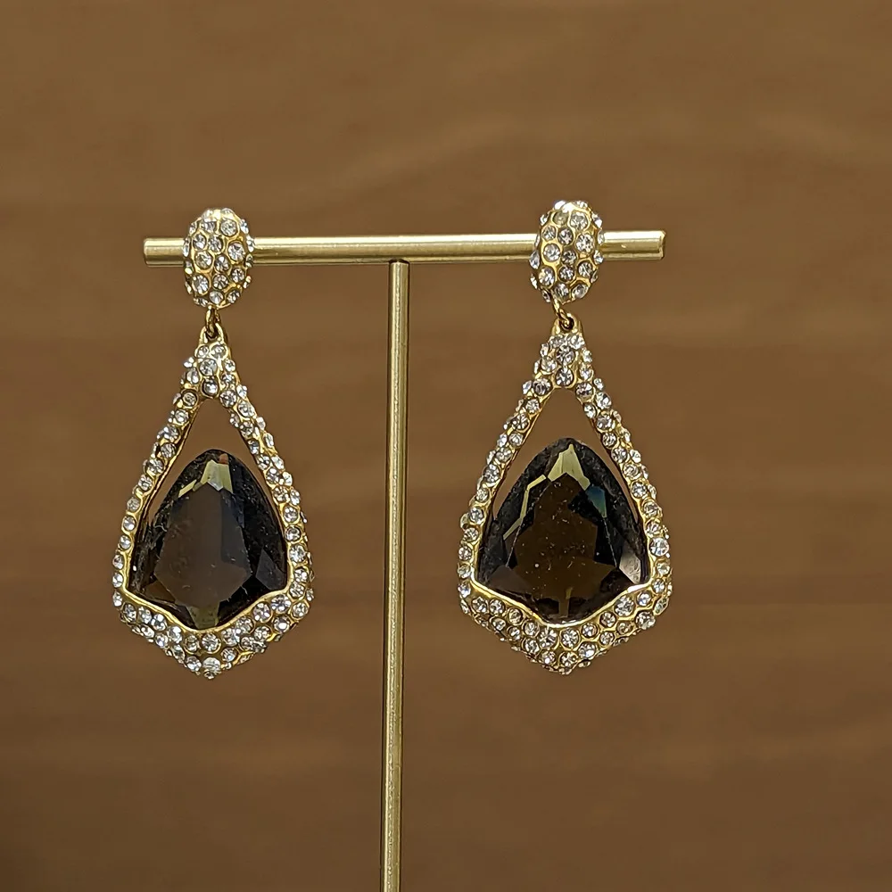 Full diamond earrings with geometric design and vintage earrings