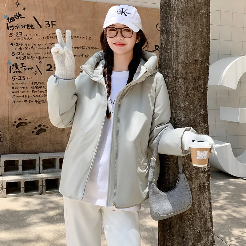 Dames Parka's met capuchon Effen gewatteerd jack Trekkoord Lange mouw Rits Rechte pasvorm Kantoor Dame Casual 2025, Herfst Winter