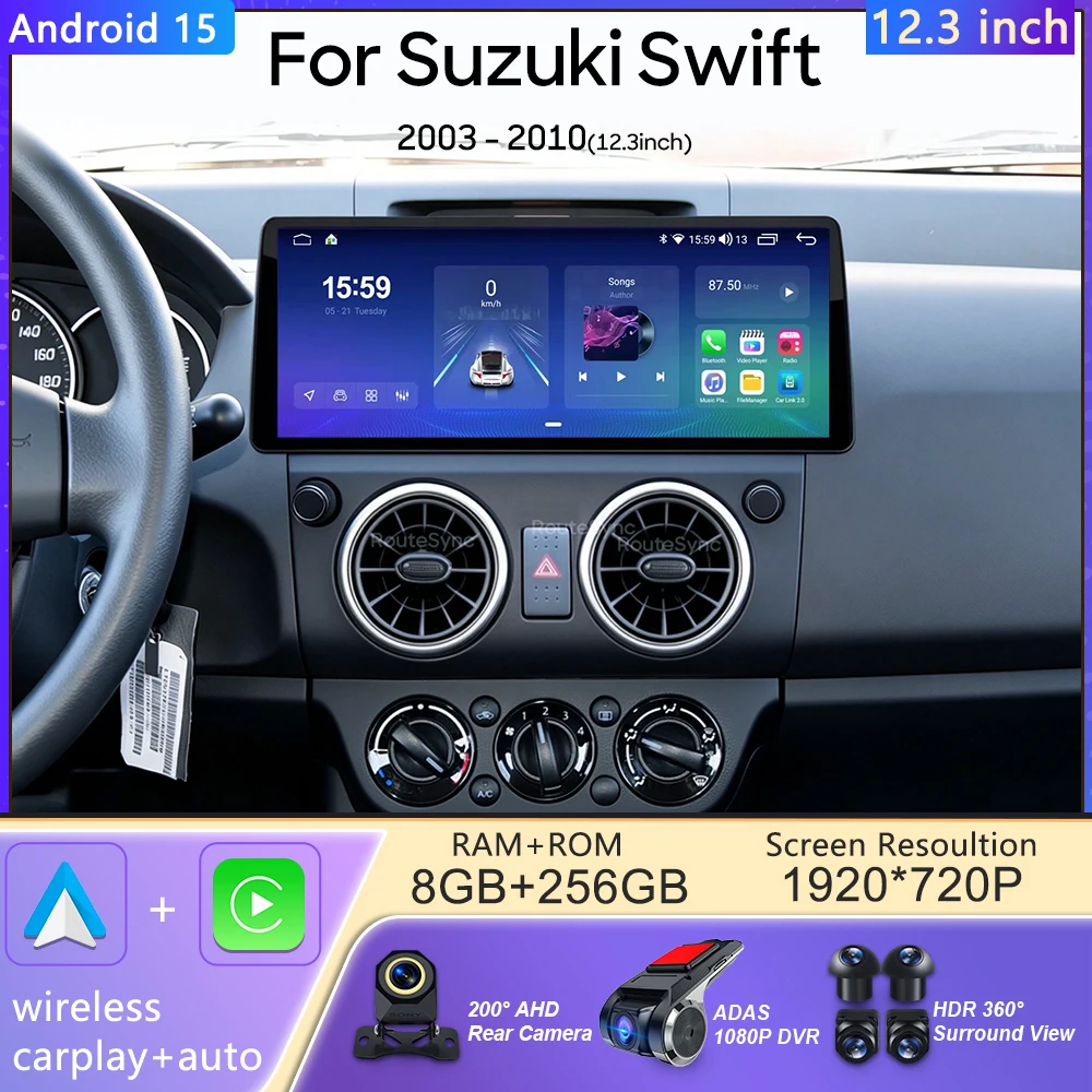 Android 15 Car Multimedia Player For Suzuki Swift 2003 - 2010 12.3 Inch Carplay GPS Wifi Stereo 2Din Android Auto Navigation FM
