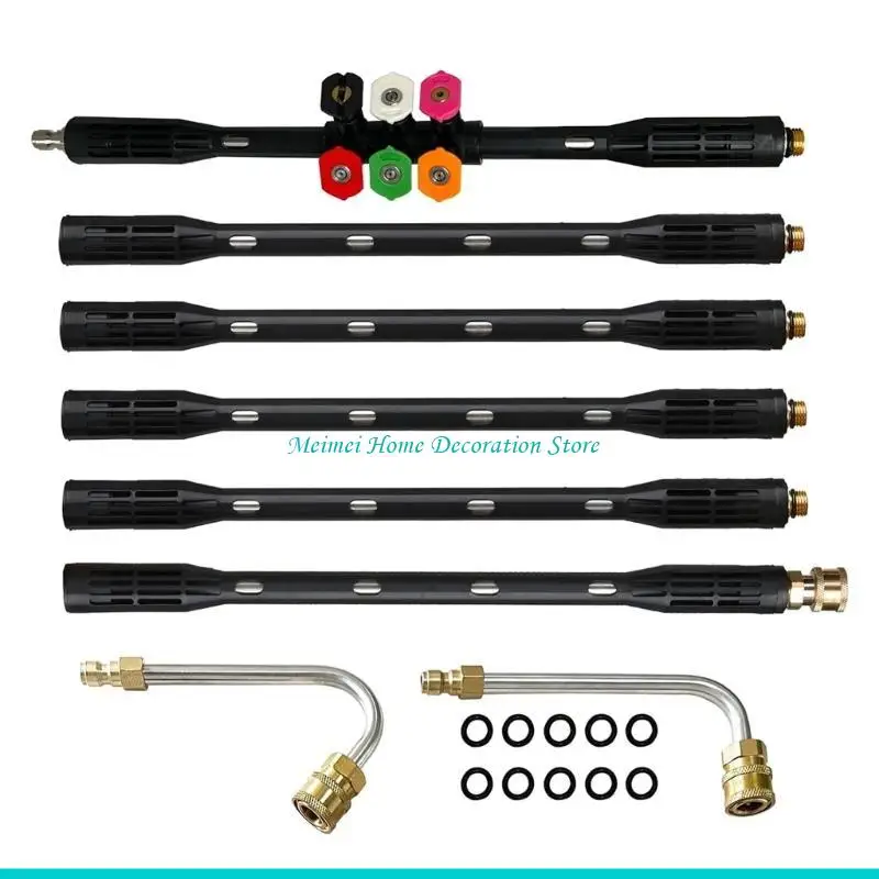 H7BF Pressure Power Washer Extension Wand 9pcs Set with Curved Rod and 6 Nozzle Tip for Easy Cleaning of Hard to Reach Area