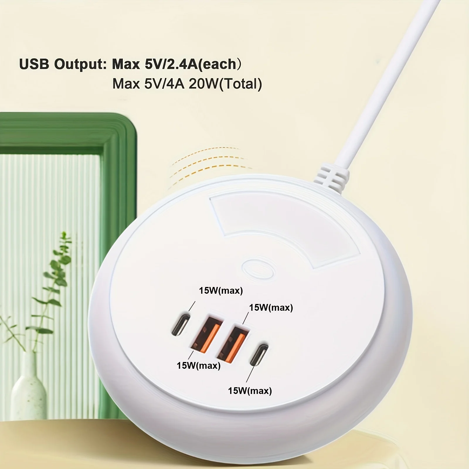 

US Plug Multi-USB Port Mobile Phone Charger with Light - 2 USB-A & 2 USB-C Desktop Charging Station