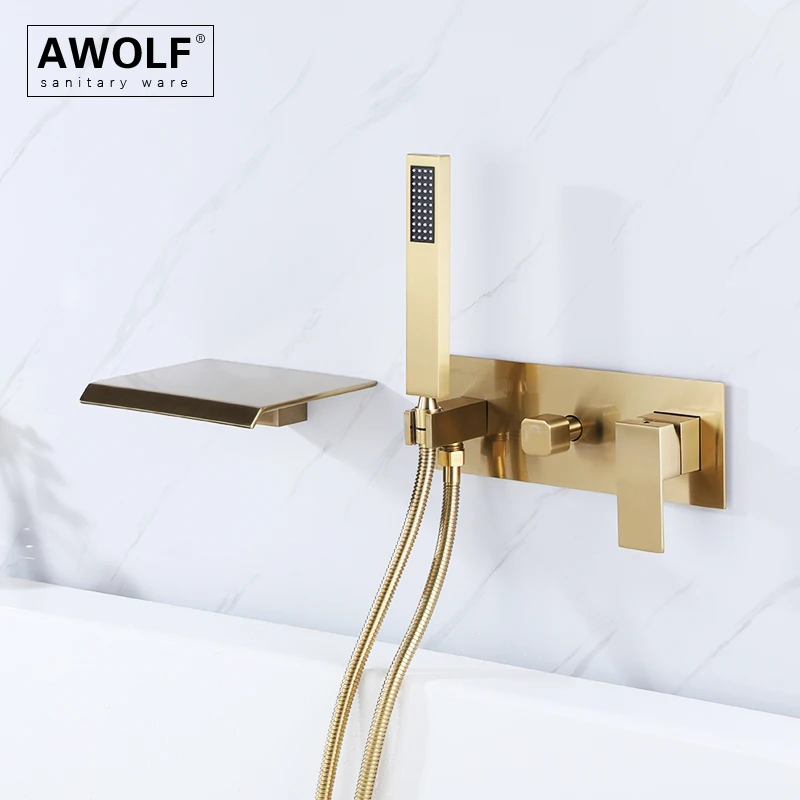 

Brushed Gold Shower Solid Brass Brushed Nickel Wall Mounted Embedded Bathroom Bathtub Faucet Matt Black 2 Functions Mixer AH3054