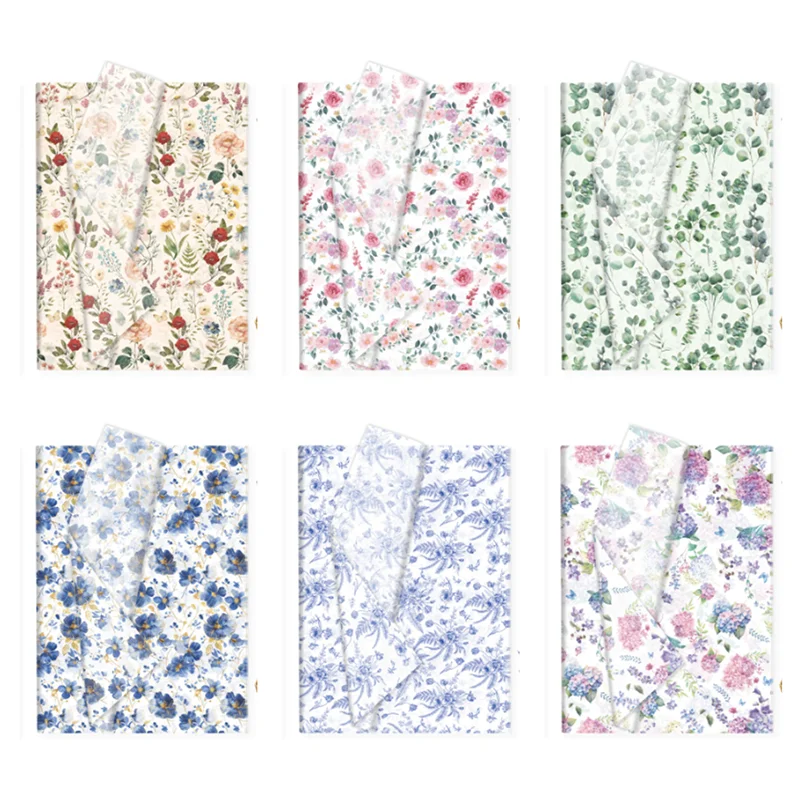 Vintage Botanical Flower Print Tissue Paper 6 Assorted Styles 50 Sheets Each, Gift Bouquet Wrapping Paper for Wedding Party Gift