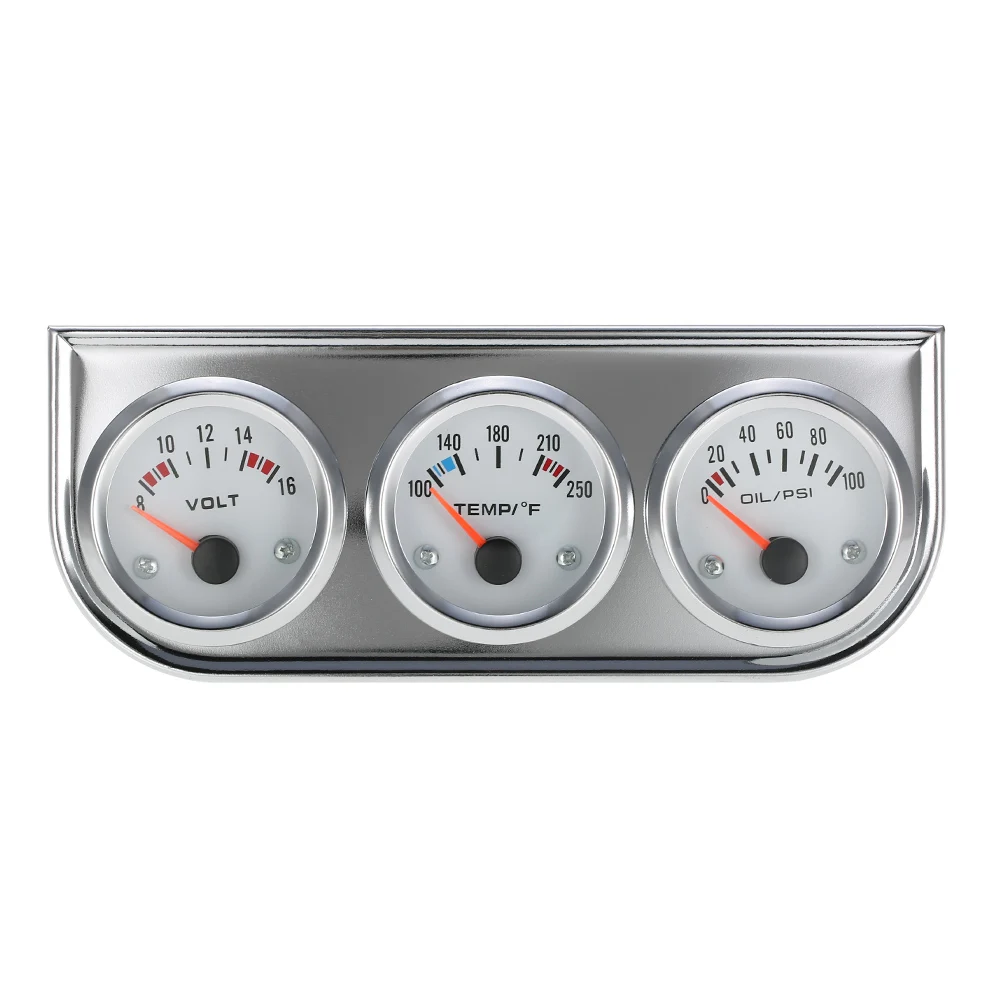 52MM Oil Pressure Fahrenheit Water Temperature Gauge Voltmeter Chrome 3 in 1 Gauge Kit  Car Motorcycle Meter