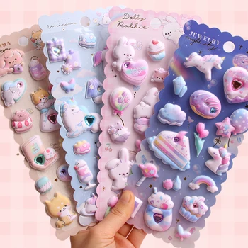 1 Stück zufällige Kawaii Cartoon Tiere Kristall dekorative 3D Puffy Aufkleber süße Briefpapier Diy Scrapbooking Aufkleber