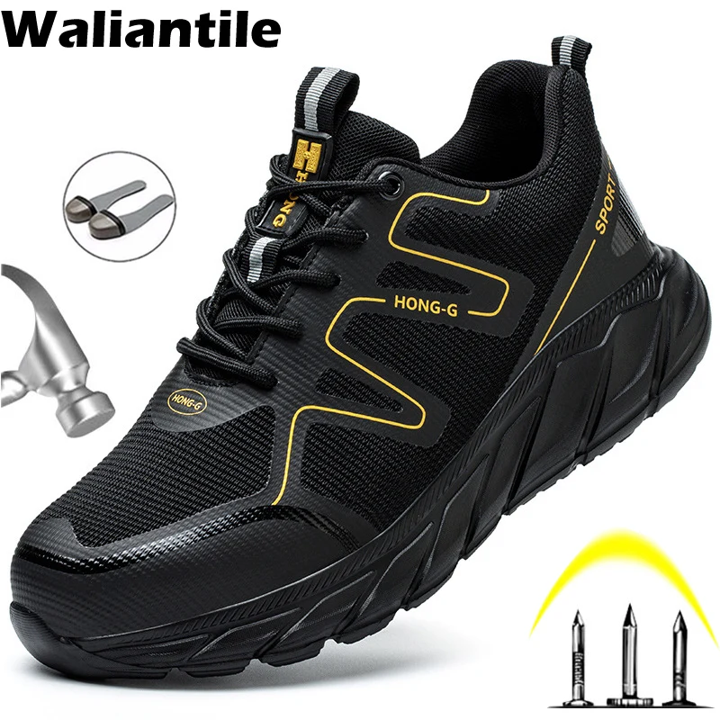 

Waliantile Safety Shoes For Men Puncture Proof Construction Working Boots Steel Toe Anti-smashing Indestructible Work Sneakers