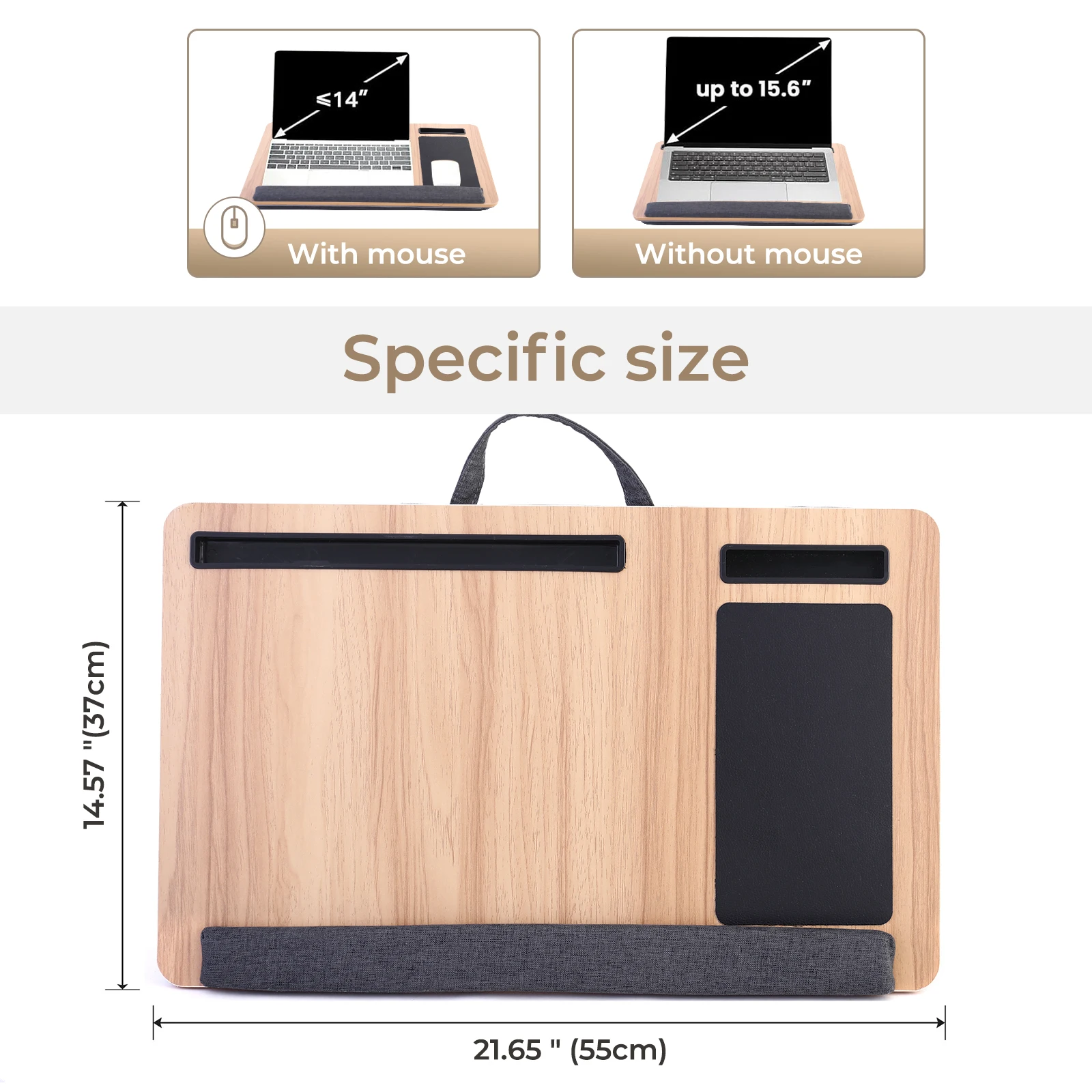 Home Office Pro Lap Desk Burlywood with Wrist Rest, Built-in Mouse Pad & Phone Holder, Portable Laptop Bed Table for Home Office
