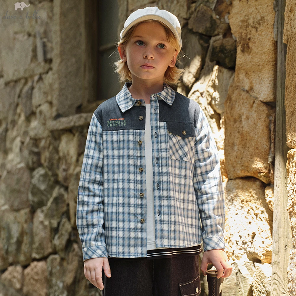 Dave Bella Children's Plaid Autumn Spring Shirt Boys Casual Outdoor Long Sleeve Blouse Tops Formal Party Clothes DK3253032