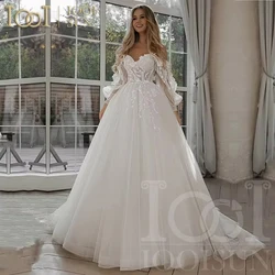 IOOISUN Wedding Dresses Puff Sleeve Appliques Lace 3D Flowers off Shoulder Tulle Boho Bride Gown vestidos de novia Customized