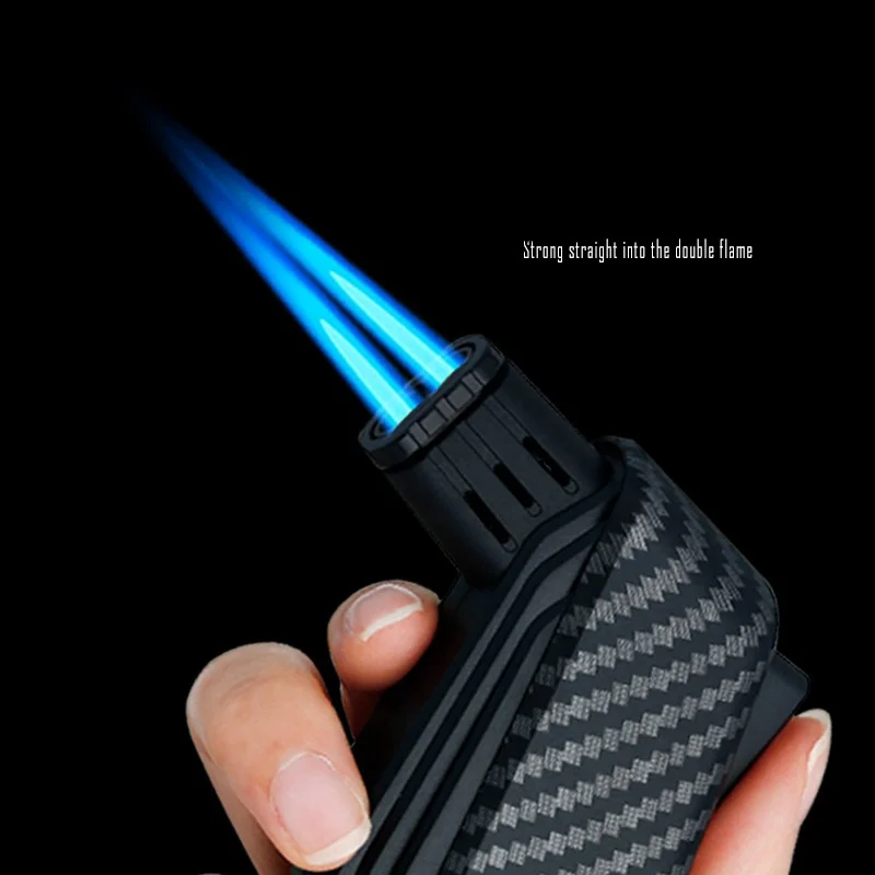 JOBON Portable Inflatable Lighter 360° Use Strong Dual Blue Flame Jet Torch Lighter Multi-function Cigar Lighter Visual Gas Tank