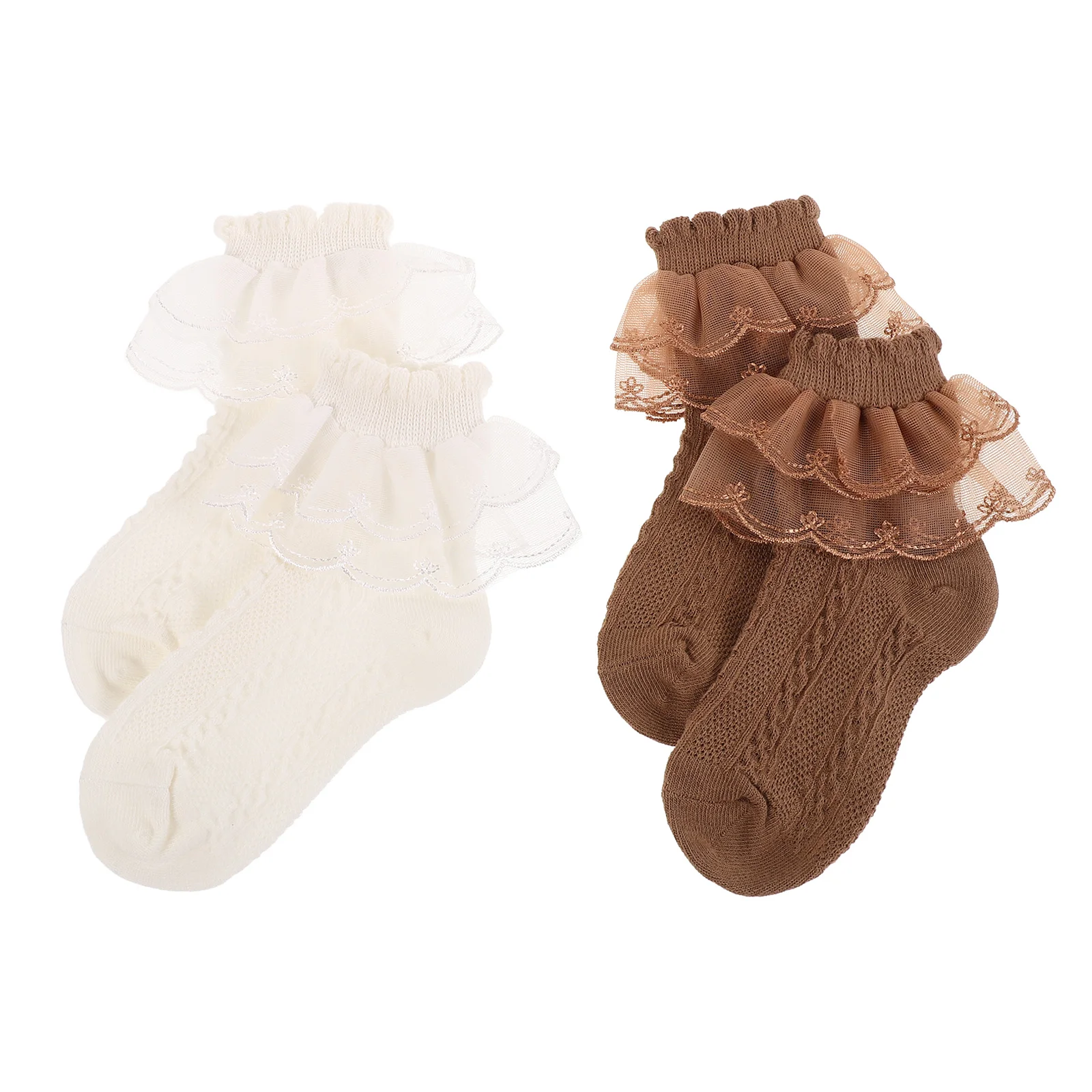 

2 Pairs Little Girls Cotton Lace Ruffle Socks Eyelet Mesh Cotton Frilly Ankles Socks For Women Girl Dance And Dress