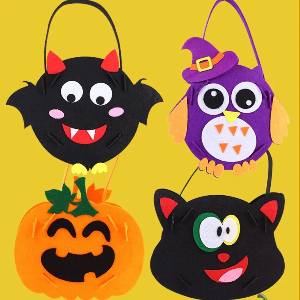 Portable Creative DIY Halloween Candy Bag Trick or Treat Snack Bag Non-woven Fabric Ghost Bat Pumpkin Bag for Kids Party Gift