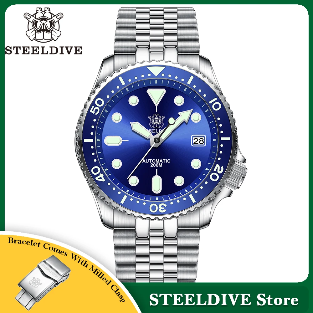 Steeldive SD1973 Men\'s watch 41mm Dive Watch NH35 Automatic Mechanical Men\'s watch Milled Clasp Diver watch Ceramic Bezel