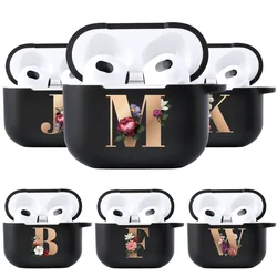 26 Letters Name Black Earphone Case For Apple Airpods 4 2024 Cases Airpods Pro 2 Bluetooth Headset Case Air Pods 3 2 Cover Funda