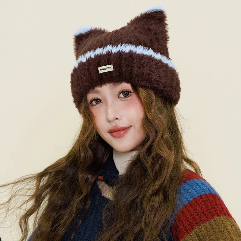 جديد Ins لطيف آذان القط أفخم بيني Y2K الخريف والشتاء السفر الدافئة سدادات حماية الأذن تنوعا شخصية البلوز القبعات النساء #1