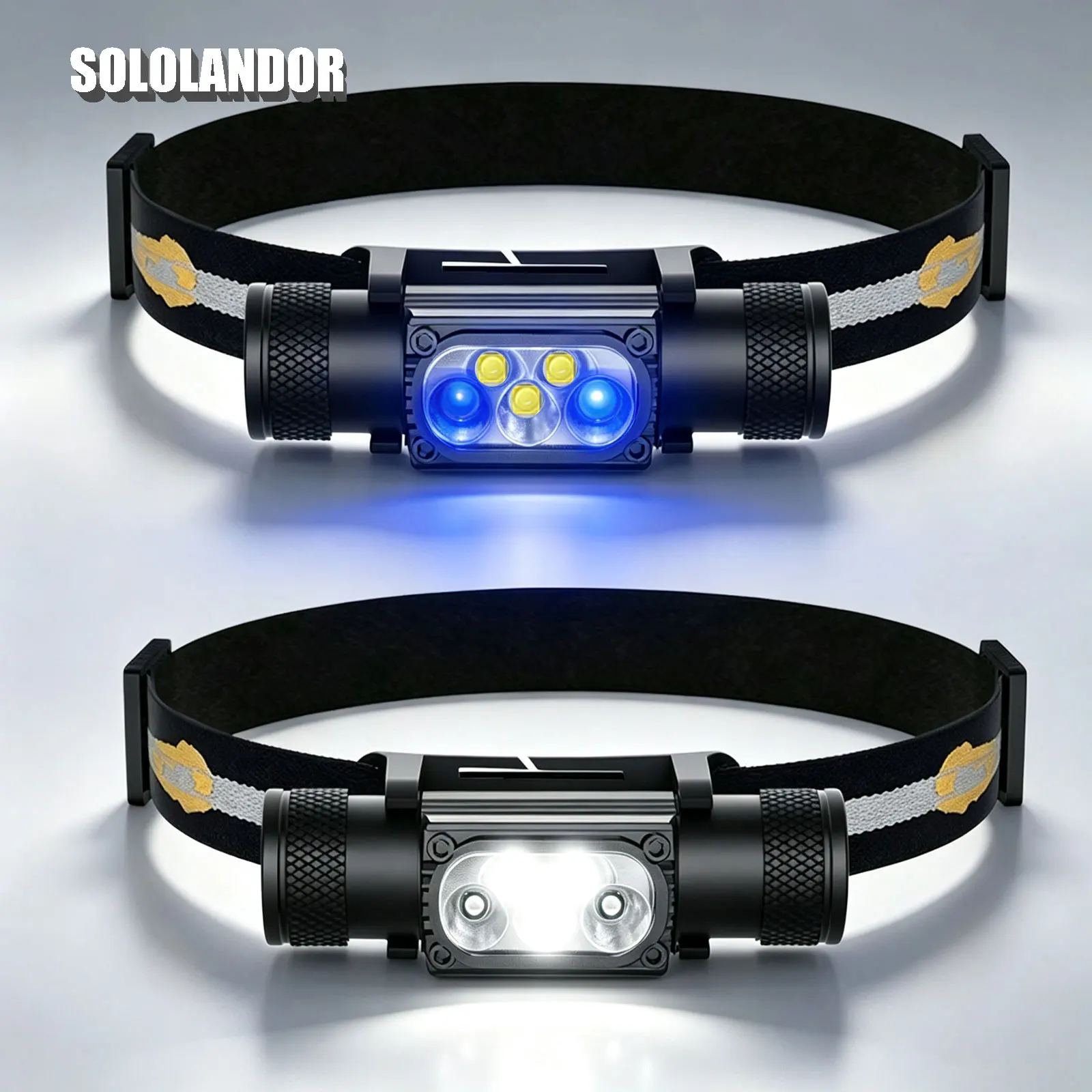 White Blue Fishing LED Headlamp High Power Memory Headlight 18650 Rechargeable USB Type-C Torch Camping Hunting Flashlight Lamp