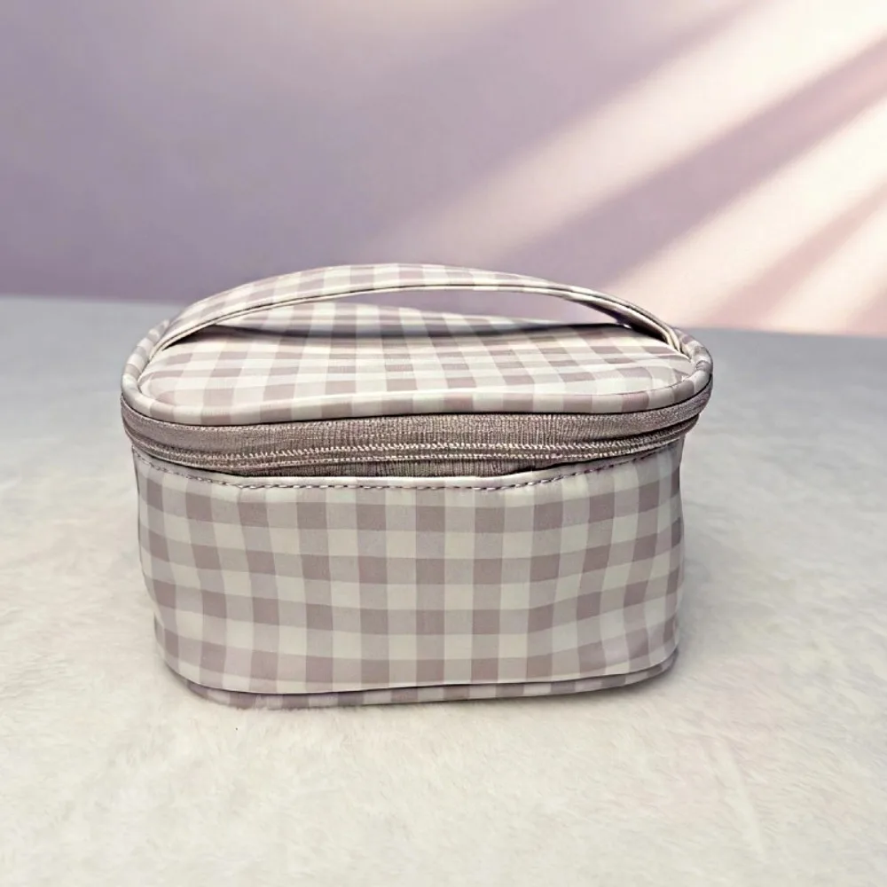 

Oxford Cloth Red Plaid Makeup Bag Waterproof Large Capacity Nylon Cosmetic Bag Multifunctional Toiletry Organizer Bag Business