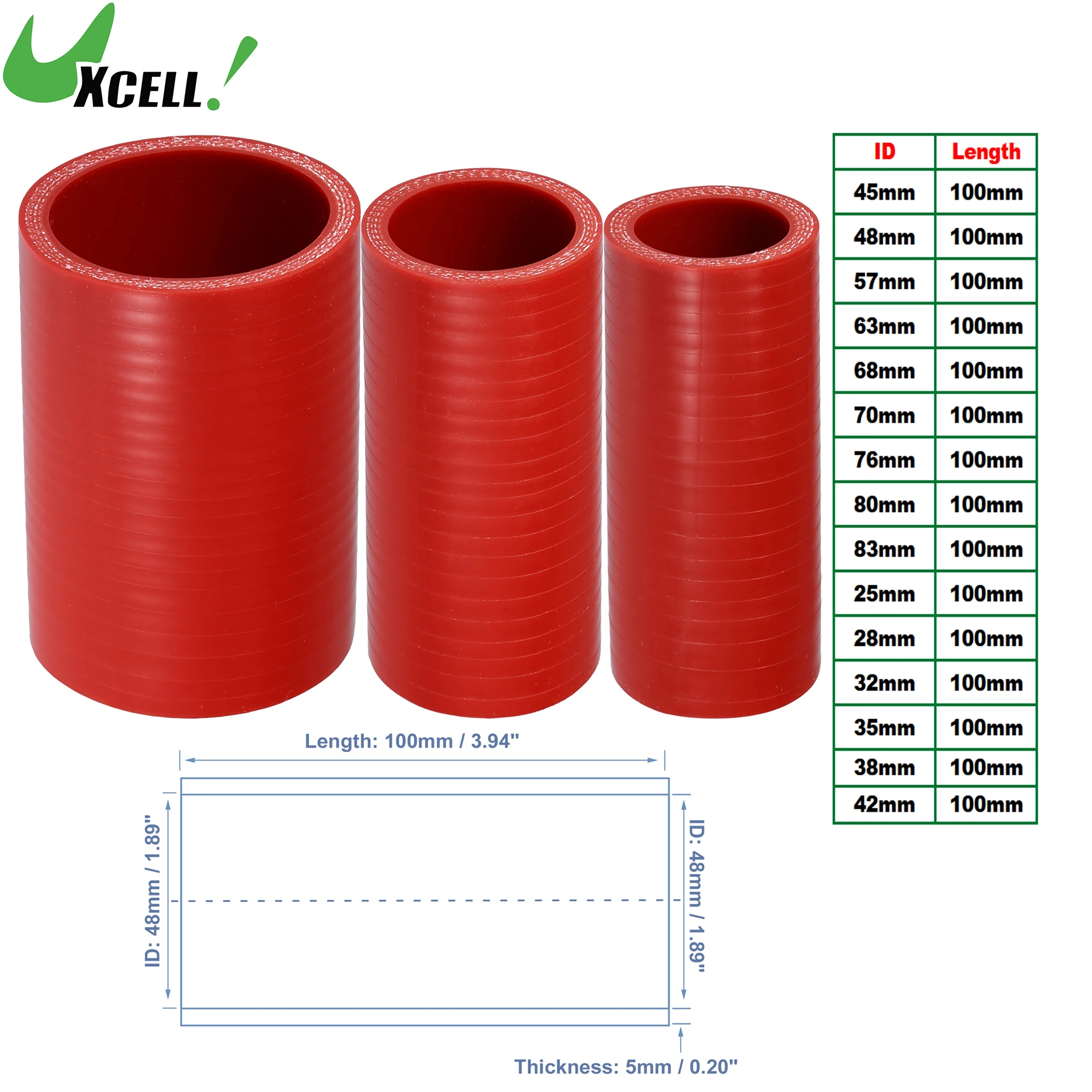 

UXCELL 25mm 28mm 32mm 35mm 42mm 48mm 57mm 63mm 68mm-83mm ID 100mm Length 0 Degree Car Silicone Hose Coolant Hose Universal Red