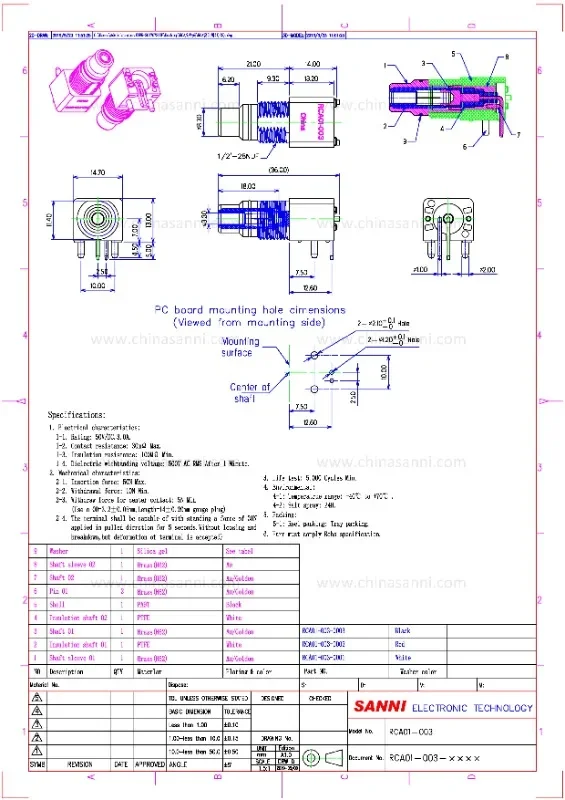 金メッキRcaシートターンテーブルDacデコーダー、デジタル同軸入力および出力PCB、90度はんだボードソケット、6個