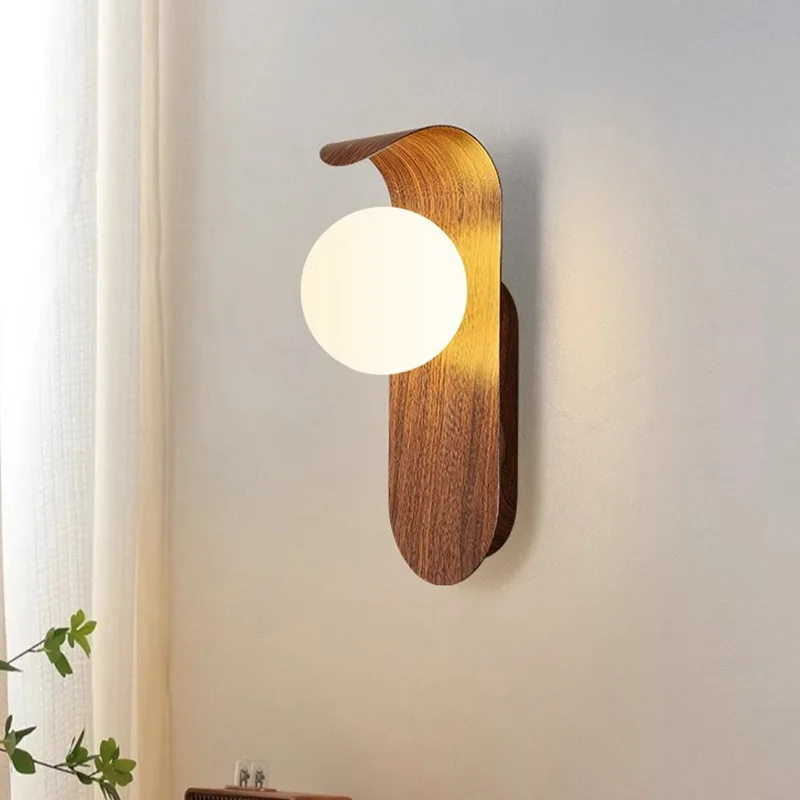 

Living room TV background wall light minimalist modern walnut grain bedroom bedside light medieval