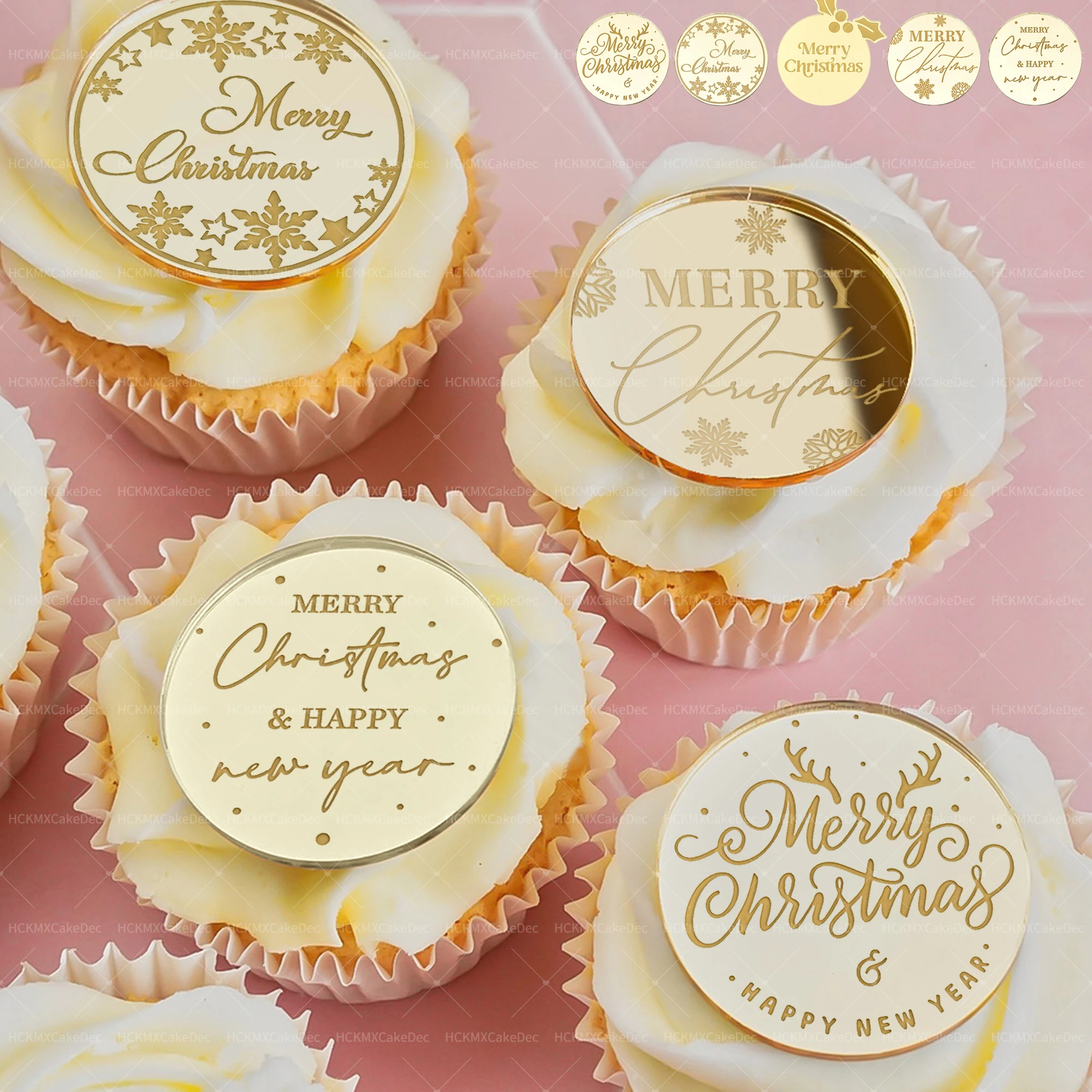 10pcs Gold Silver Acrylic Christmas CupCake Topper for Christmas Party Cake decoration