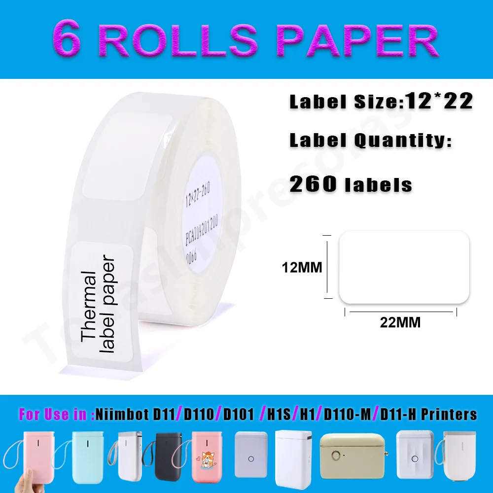 Niimbot D11/D101/D110 Mini Portable Printer White Tape Sticker Papers 12MM Waterproof Anti-Oil No Glue Thermal Label Printer New