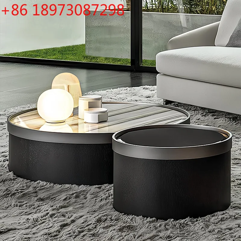 

Round modern simple jade villa marble light luxury minimalist living room combination coffee table table