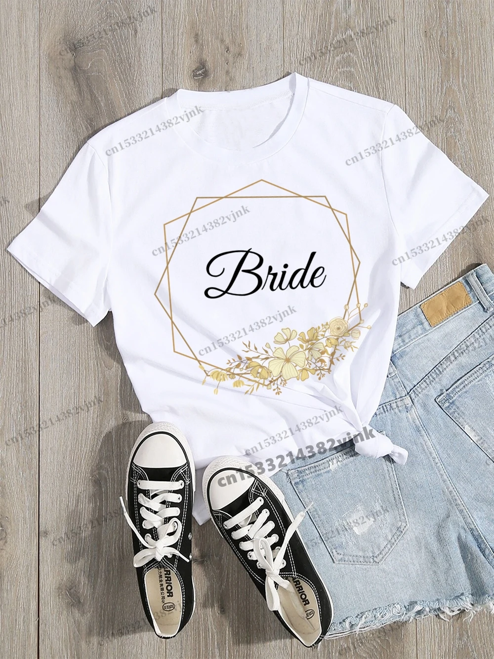 Wedding Party Evjf Women Tee Shirt Team Bride Future Mariee Bride Casual ladies basic O-collar Black Short Sleeved T-shirt Girl