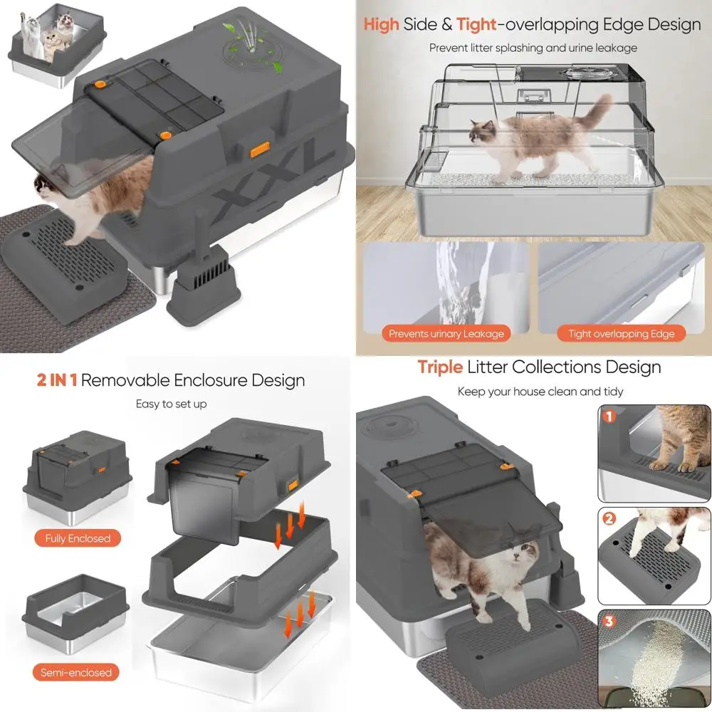صندوق فضلات القطط من الفولاذ المقاوم للصدأ للتحكم في الرائحة مقاس XXL، 28 لتر × 20 وات، مجموعة معدنية مغلقة قابلة للإزالة، وظيفة 4 في 1 لكاليفورنيا الكبيرة #1