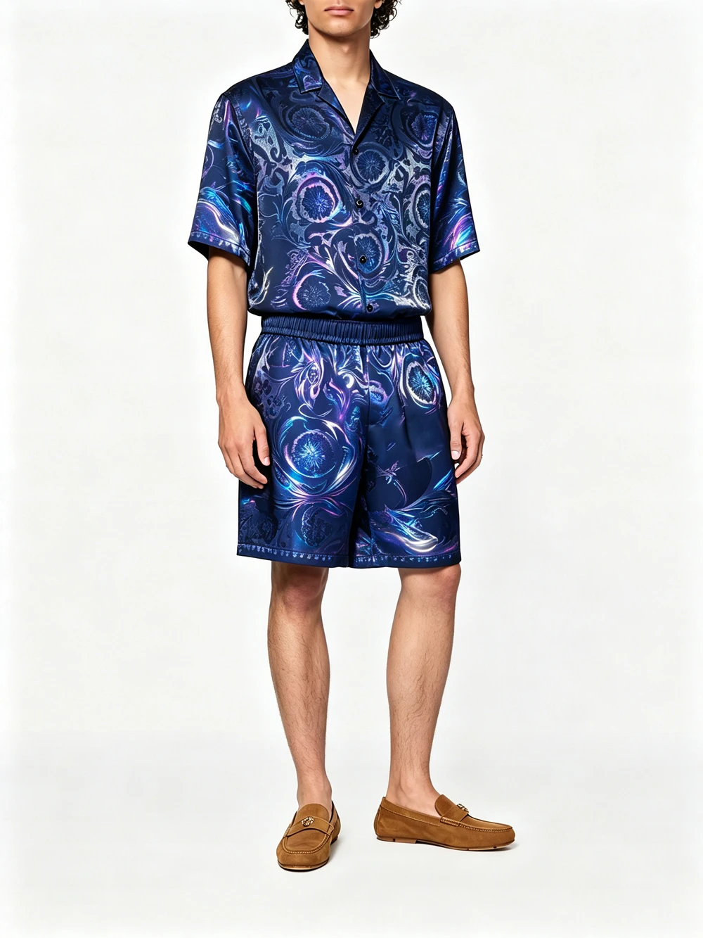 2026 Summer Charm Men's Short-Sleeve Shirt 2-Piece Set with Colorful Circle Pattern Print Shirt - Outdoor Party Casual Gift Men