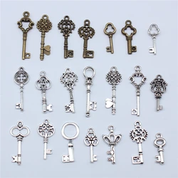 10pcs Antique Bronze Silver Color Pendants DIY Crafts Making Findings Handmade Tibetan Jewelry Key Charms For Jewelry Making