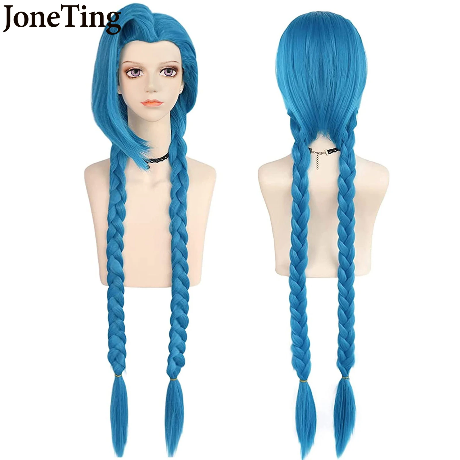 JT Synthetic 120cm Jinx Wig Game lol Arcane Role Play47Inch Blue Braids Cosplay Wigs Lolita Braided Wigs Halloween Costume Party