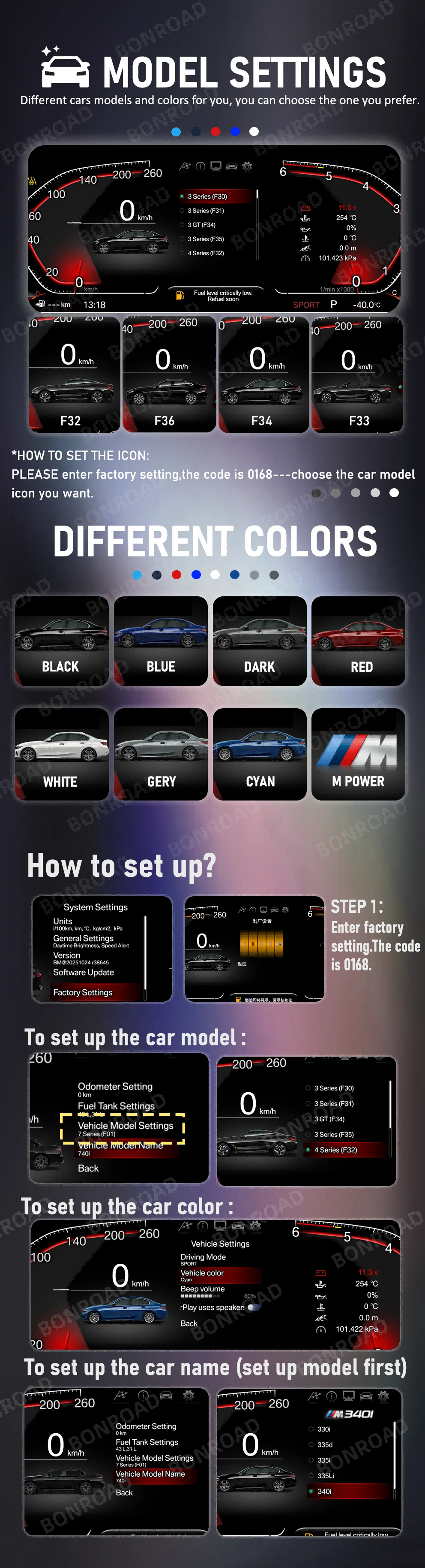 BONROAD 1920*720P Kabelloses CarPlay Android Auto Mirrorlink Airplay LCD Digitales Armaturenbrett für BMW 3er Serie E90 E91 E92 Auto-Instrumententafel Virtuelles Cockpit – Detail 5