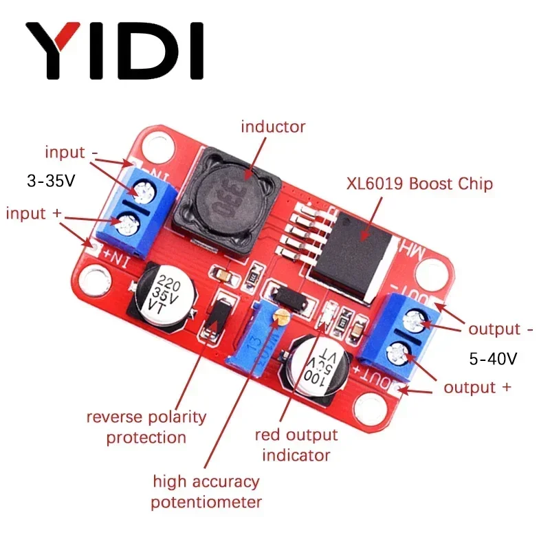 5pcs/lot XL6019 DC-DC Step UP Power Module Boost Voltage Converter 3-35V To 5-40V Adjustable Voltage Regulator Stabilizer