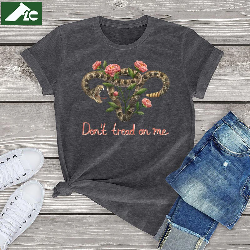 

FLC Cotton Womens T Shirts Dont Tread On Me Casual Short Sleeve Top Tee Women Clothing Graphic T Shirts Uterus Camisetas US Size