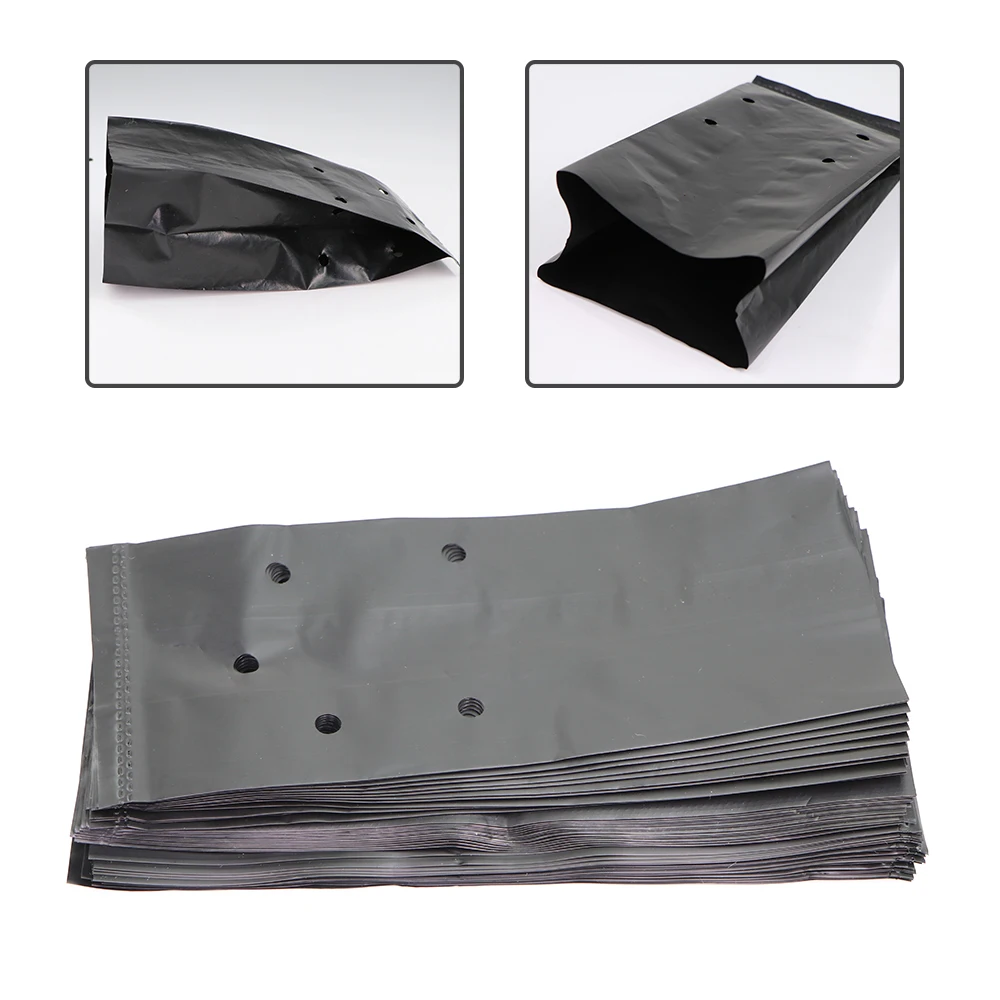 30-10pcs Black PE Punched Seedling Bag Tree Transplant Potting Bag Lightweight Anti-pull Gardening Orchard Breathable Plant Bag gallery 2