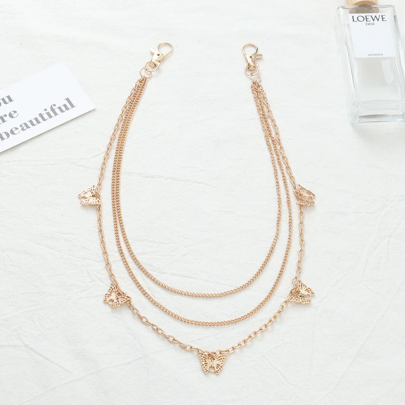 1pc Butterfly Layered Waist Chain – JK Fashion & Unisex Denim Accessory, Edgy Street Style.