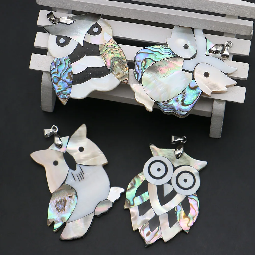 Cute Owl-shaped Single-sided Mixed-color Shell Stitching Pendant With Melon Seed Buckle DIY Exquisite Necklace Jewelry Accessory