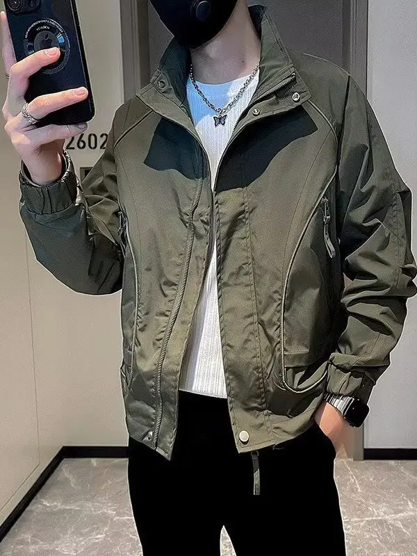 

Весенне-осенняя мужская приталенная куртка с воротником-стойкой, повседневная рабочая одежда Sli, полиэстер, нейлон, волокно Cosite, уличная одежда