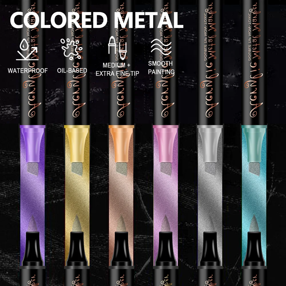 أقلام تحديد فنية من الأكريليك المعدني 12/24 لونًا - سريعة الجفاف ومقاومة للماء وناعمة |   للرسم اليدوي والإنشاء الفني والحرف اليدوية.