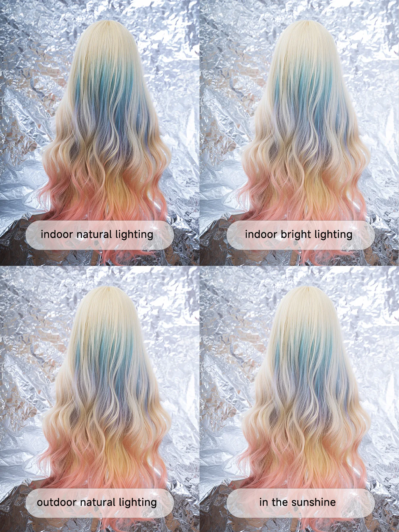 28 بوصة شقراء مزيج متعدد الألوان الدوبامين فتاة نمط بيروكات صناعية الجزء الأوسط طويل متموج شعر مستعار للنساء تأثيري مقاومة للحرارة