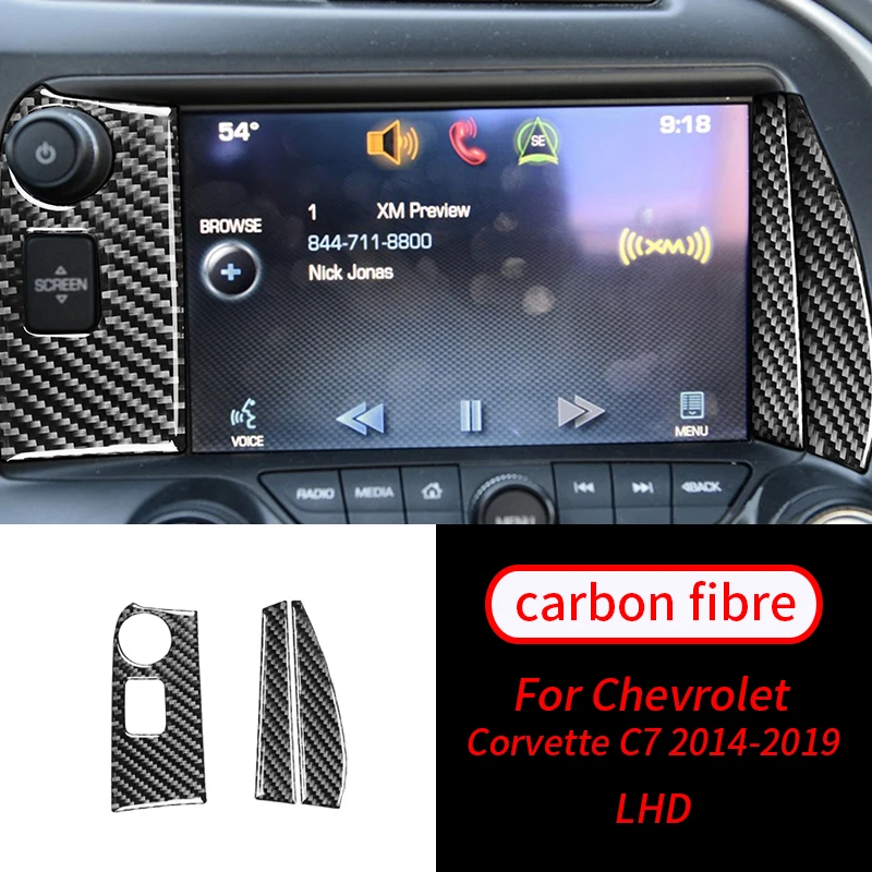 

For Chevrolet Corvette C7 2014-2019 3PCS Real Carbon Fiber GPS LCD Side Panel Decor Trim Car Interior Accessories