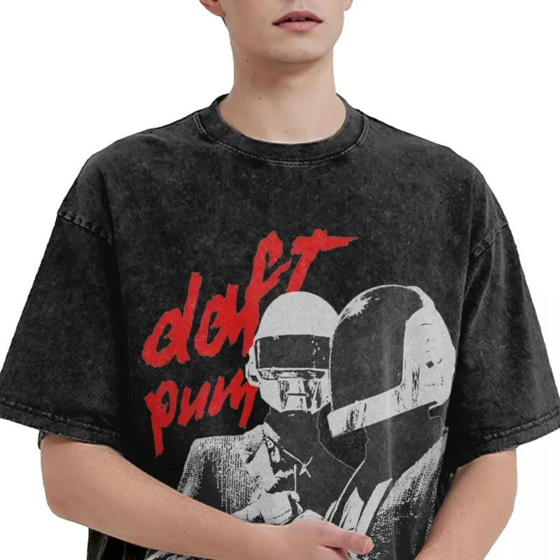 Daft Punk washed T shirts streetwear hip hop vintage T-shirts tees tops men women cotton Harajuku printed