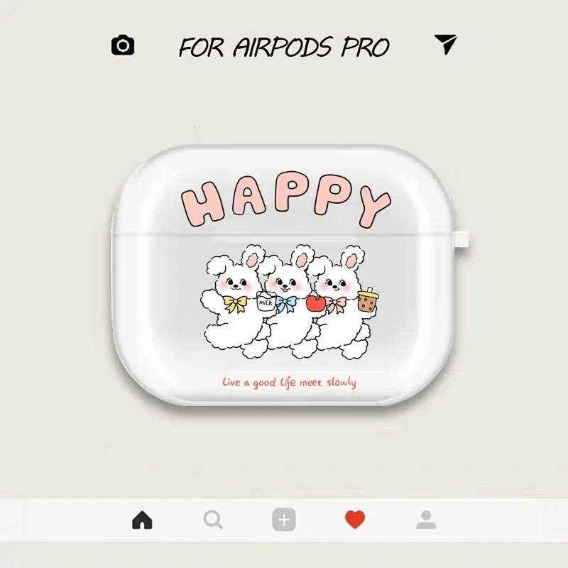 

Ins Cute Three Happy Rabbits Earphone Case Pendant Cartoon Wireless Bluetooth Charging Box for Apple Airpods 1 Pro 2nd 2 3 Cover