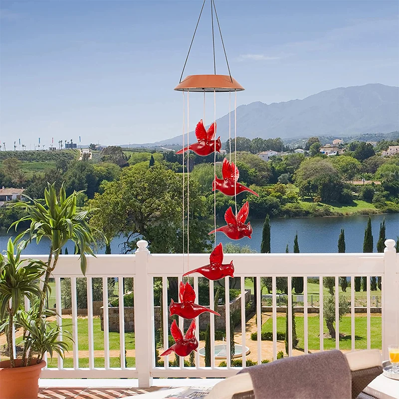 1/2pc Solar Red Hummingbird Wind Chime Light LED Hummingbird Courtyard Wind Chime Light Landscape Light Courtyard Light