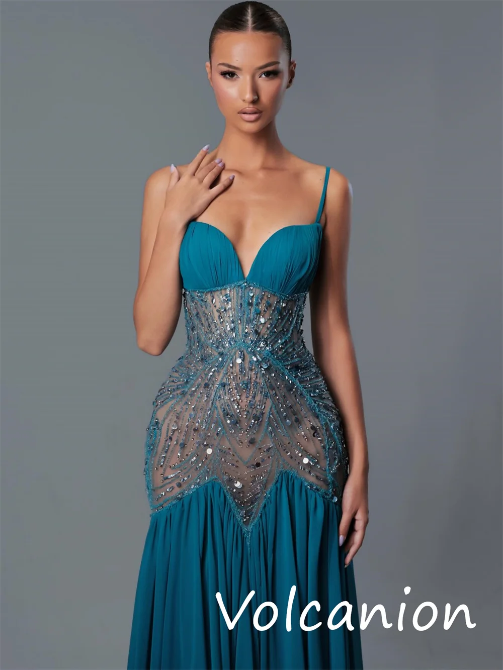 Customized Intricate Matching Jersey Sequined Pleat A-line Sweetheart Long Dresses Bespoke Occasion Classic