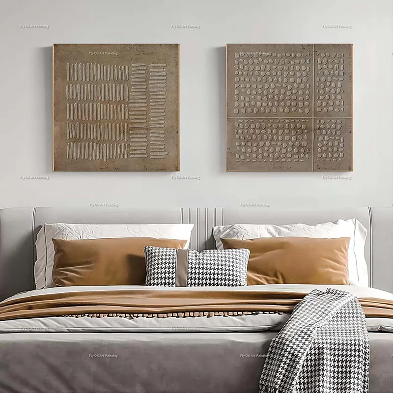 Handpainted Brown Point Abstract Thick Simple Design Oil Painting Brown Artwork Canvas Wall Art Decor Set Of Two For Hotel Home