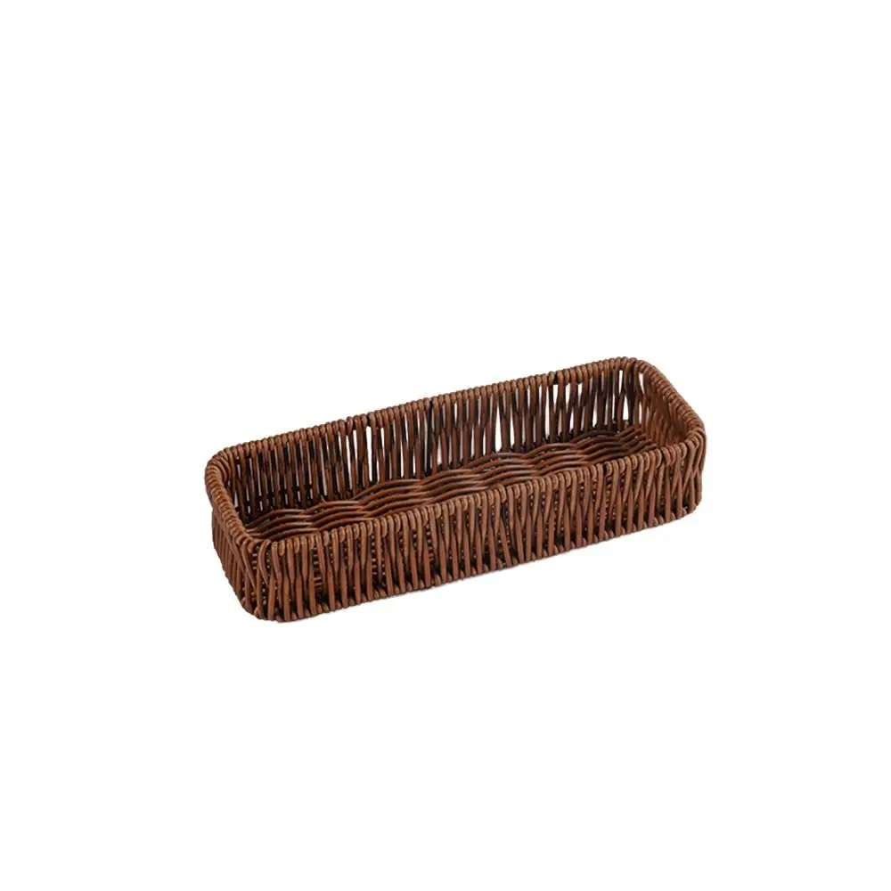 Plastic Imitation Rattan Storage Basket Rectangle Universal Faux Wicker Tray Home Desk Decoration Bread Food Plate