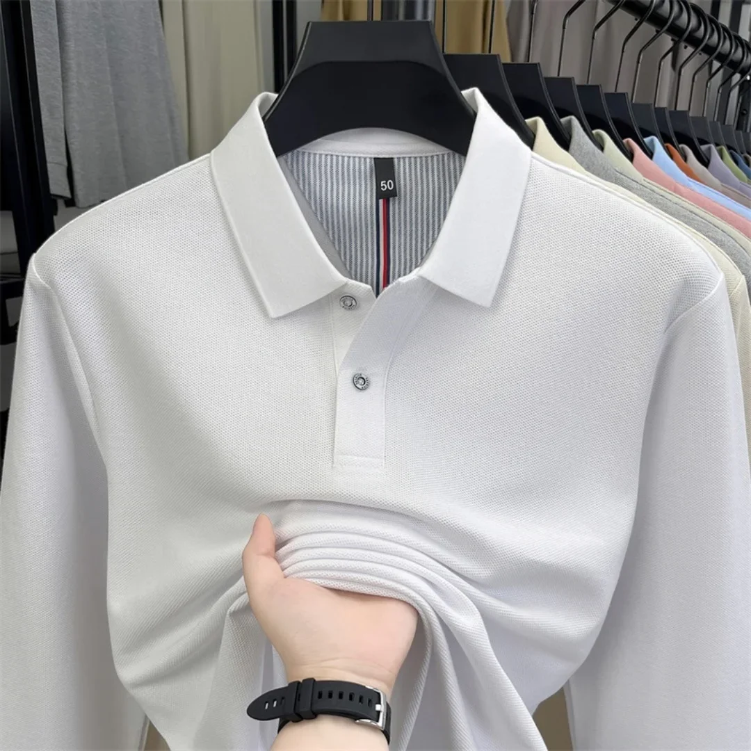 100% reine Baumwolle, hochwertiges Marken-Poloshirt für Herren mit langen Ärmeln, modisches Luxus-Golfshirt mit Stickerei für Herbst und Winter, lässiges T-Shirt. – Detail 13