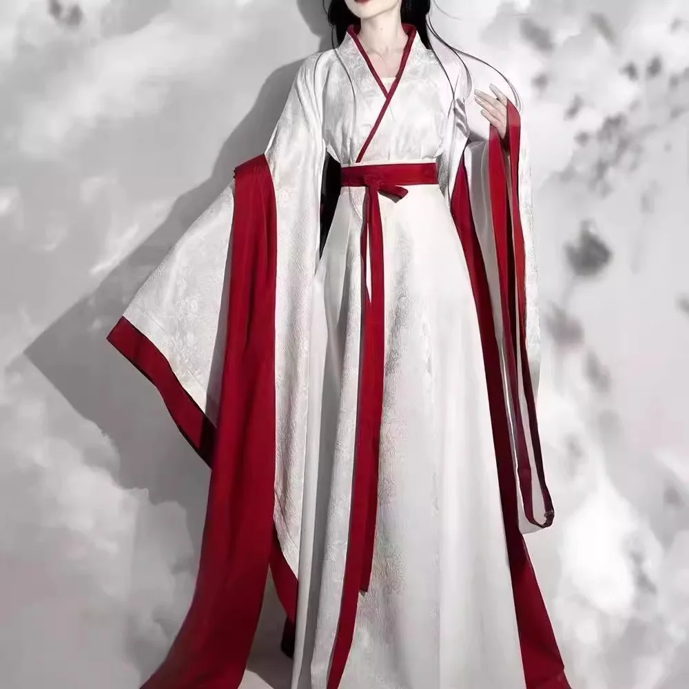 

Китайский традиционный белый халат Hanfu Warring States, женская одежда, стиль Wei Jin, антикварные способы, прямой халат периода штатов
